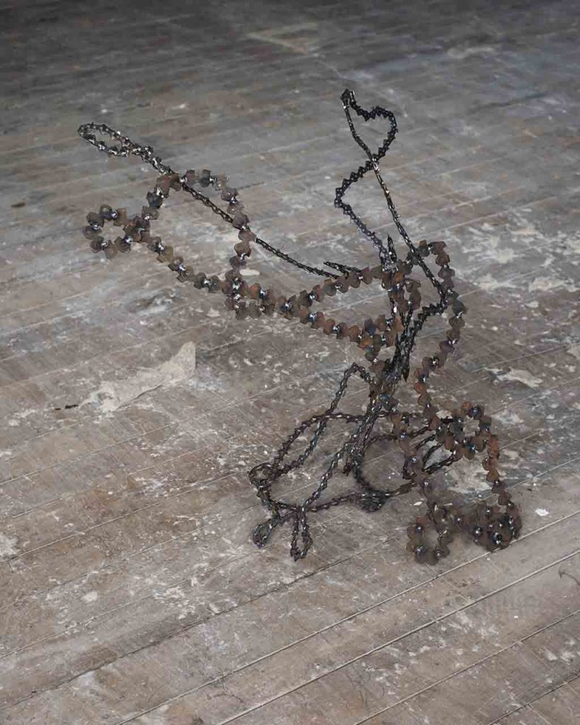 Chain reactions, chainsaw chain and weld. 43 x 52 x 32cm