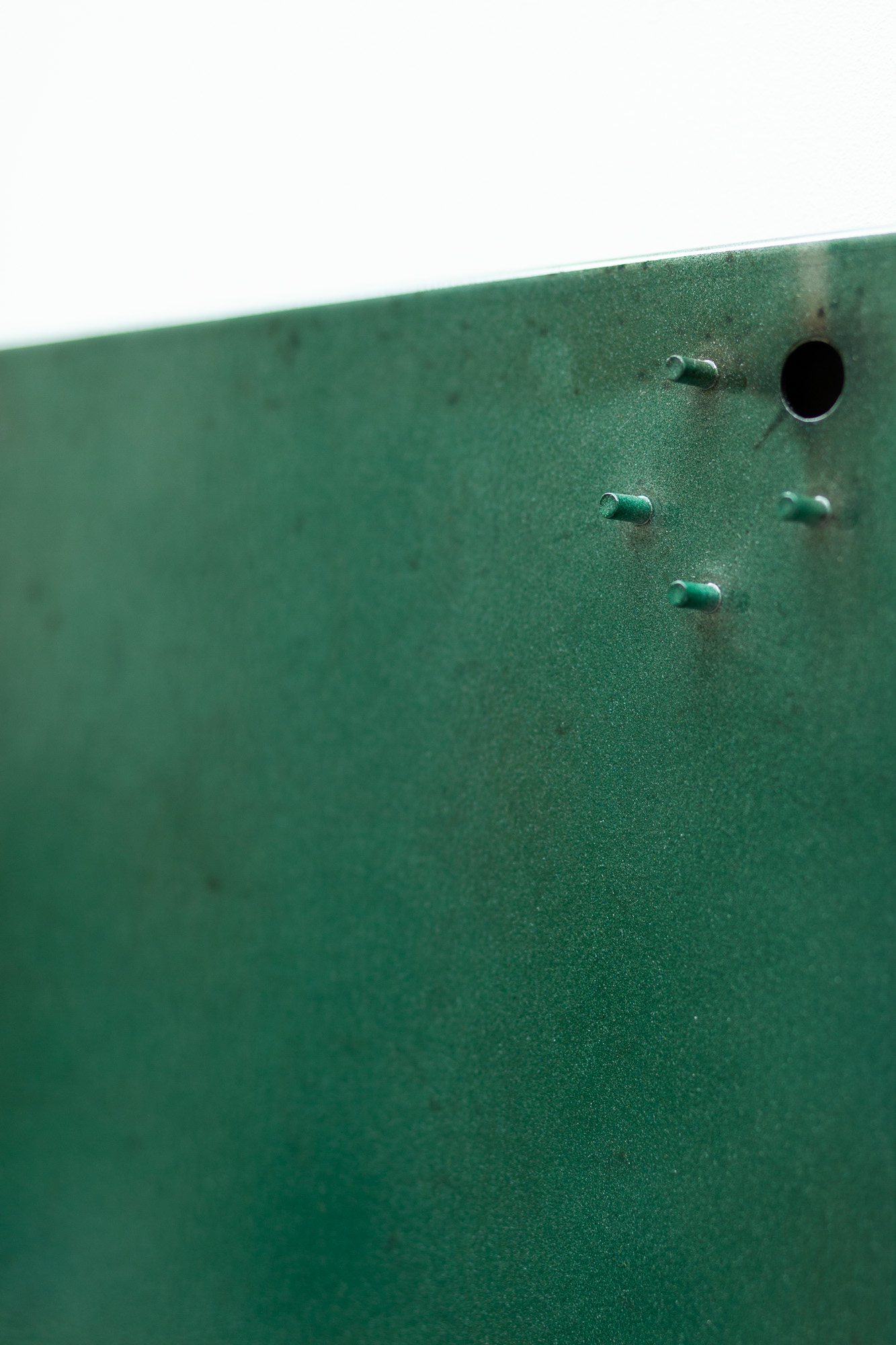 Greenie. Powder coating and redundant mild steel fabricators jig. 41cm x 36cm x 4cm. 2022. Photo by John-Paul Brown